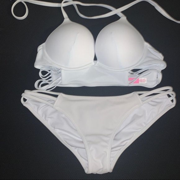32B Small 2 Piece Set Swim Bombshell Longline Bikini White Adds two cup sizes - Picture 9 of 16
